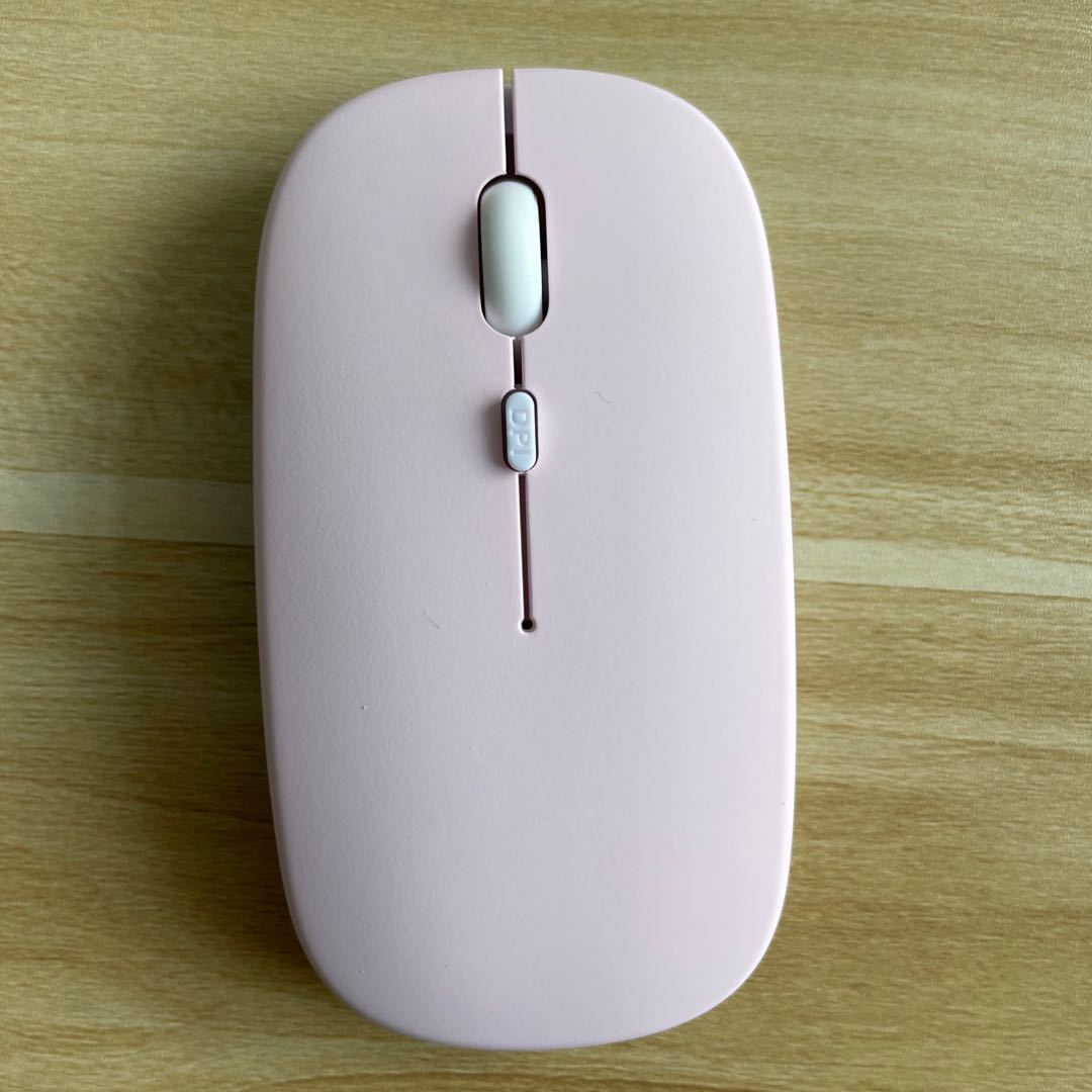 Mouse Dual-mode Charging Wireless Mouse in pink color, top view, featuring buttons and sleek design.