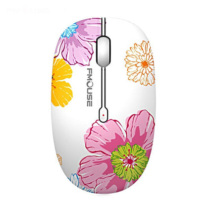 FMOUSE Mouse Mini Wireless Mouse with colorful floral design, perfect for ergonomic and silent use.