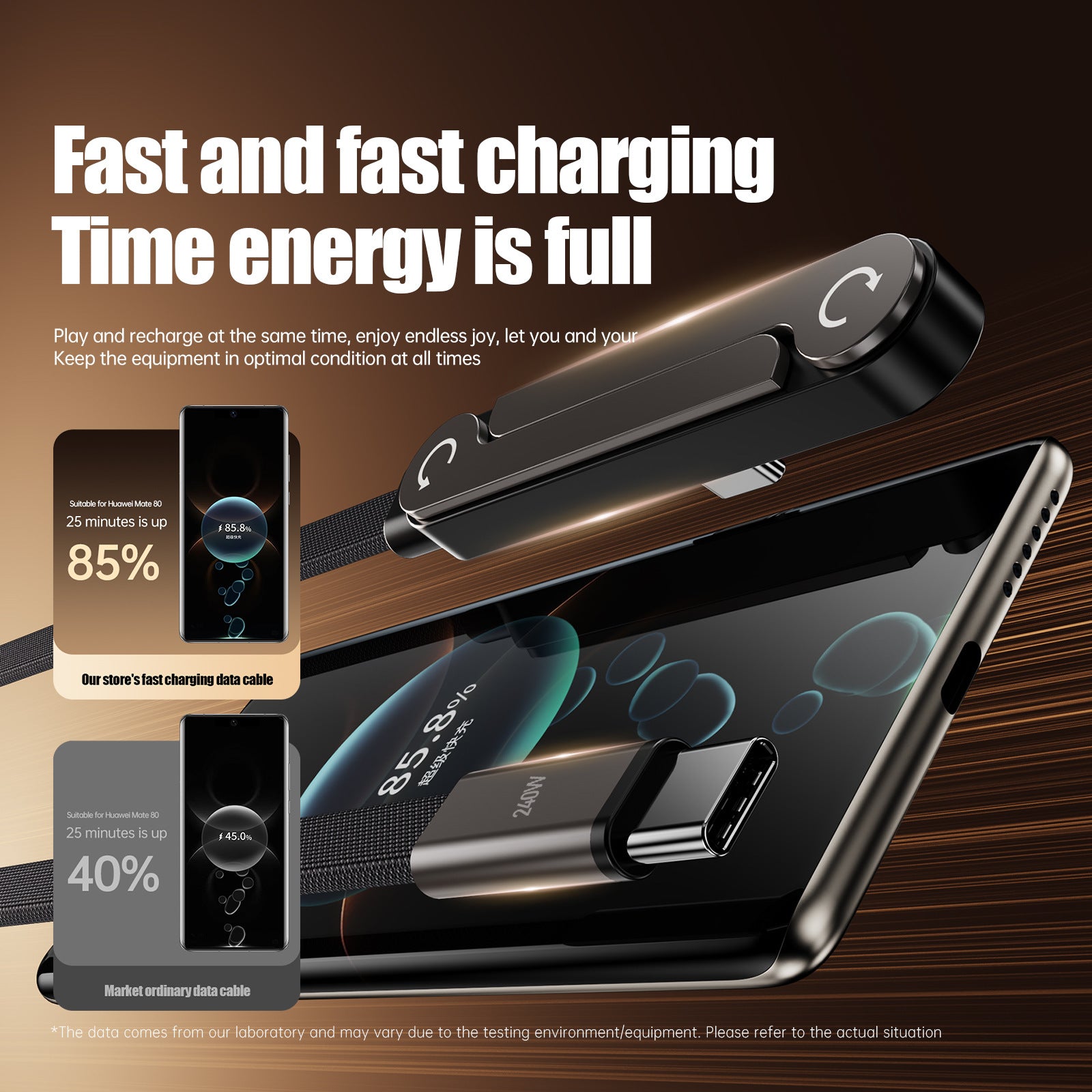 Type-C Charging Cable for Huawei and iPhone 17, Bendable Connector, Non-Blocking Design for Gaming Stand, 240W Fast Charging Cable